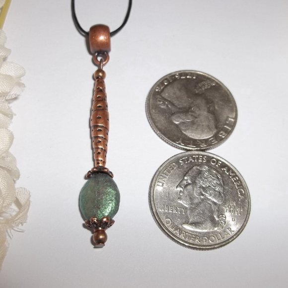 Necklace, Boho Necklace, Beaded Necklace, Green Necklace, Copper Necklace, 7821 - Picture 2 of 9